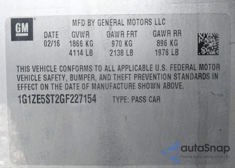 2016 Chevrolet Malibu 1Lt z USA, uszkodzony, nr VIN 1G1ZE5ST2GF227154